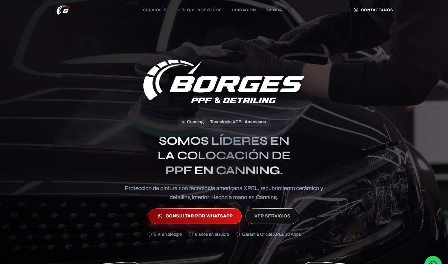 Captura real web Borges PPF & Detailing